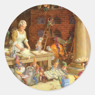 Mrs. Claus Bakes Cookies with Santa's Elves! Classic Round Sticker