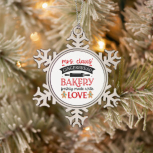 Mrs. Claus Ginger bread bakery Snowflake Pewter Christmas Ornament