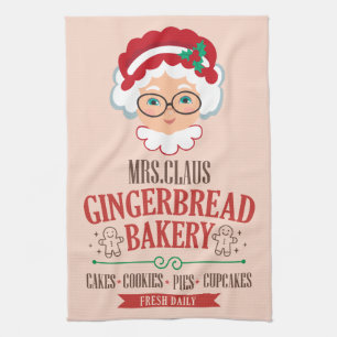 Mrs Claus Gingerbread Bakery Christmas Tea Towel