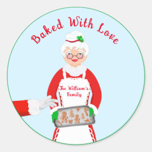 Mrs. Claus Gingerbread Cookies Baked With Love Classic Round Sticker