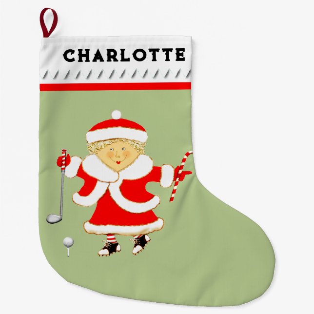 Mrs. Claus Golfer Large Christmas Stocking (Front)