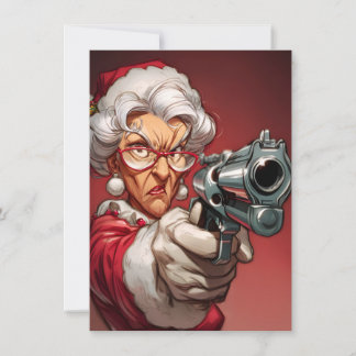 Mrs Claus has a Gun Funny Christmas Cards