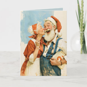 Mrs Claus Kissing Santa Christmas Portrait Card
