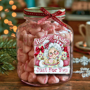 Mrs. Claus Red Glasses Plate of Cookies Home Made Square Sticker