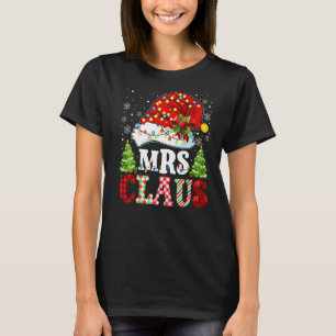 Mrs Claus Santa Lights Christmas Red Plaid Couples T-Shirt