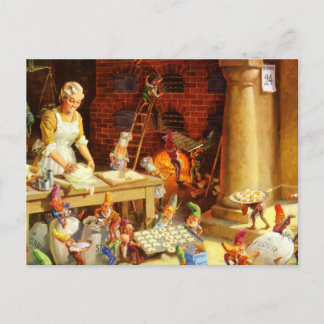 Mrs. Claus & Santa's Elves Bake Christmas Cookies Holiday Postcard
