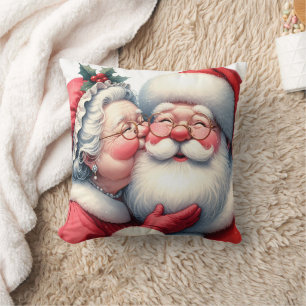 Mrs Clause Kissing Santa Christmas Cushion