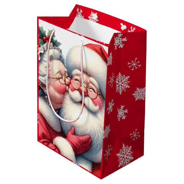Mrs Clause Kissing Santa Cute Christmas  Medium Gift Bag (Back Angled)