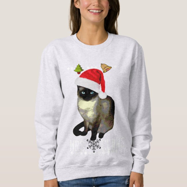 "Mrs. Claws" Siamese cat ugly christmas sweater (Front)