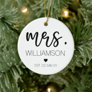 Mrs. Elegant Custom Name Wedding New Couple Gift Ceramic Tree Decoration