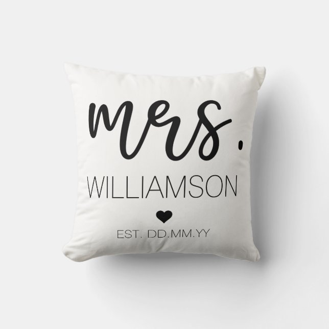 Mrs. Elegant Custom Name Wedding New Couple Gift Cushion (Front)