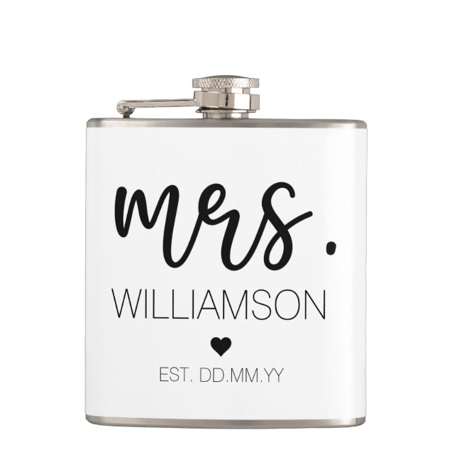 Mrs. Elegant Custom Name Wedding New Couple Gift  Hip Flask (Front)
