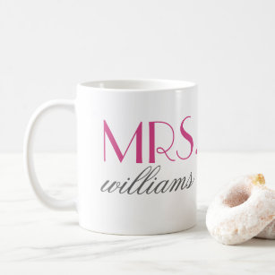 Mrs Elegant Hot Pink Personalised Wedding Monogram Coffee Mug