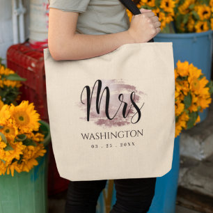 Mrs Elegant Script Rose Gold Wedding Monogram  Tote Bag