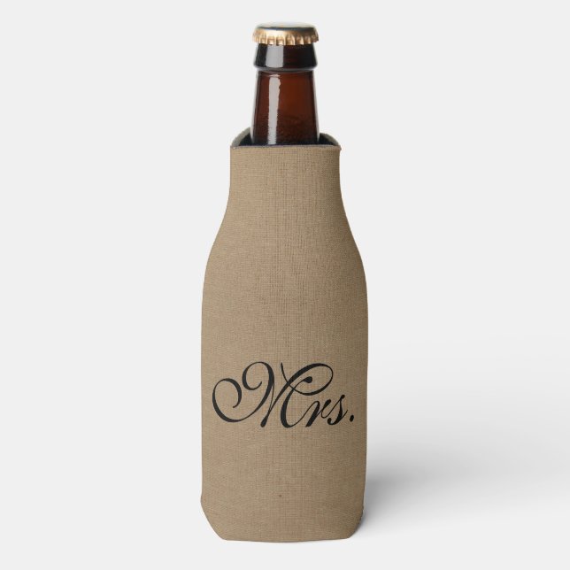 Mrs. faux linen burlap rustic chic initial jute bottle cooler (Bottle Front)