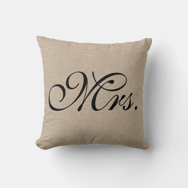 Mrs. faux linen burlap rustic chic initial jute cushion (Front)