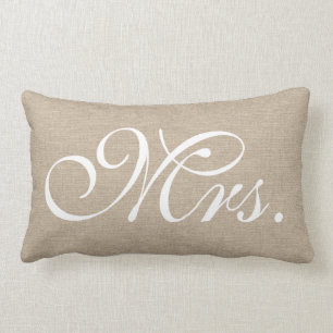 Mrs. faux linen burlap rustic chic initial jute lumbar cushion
