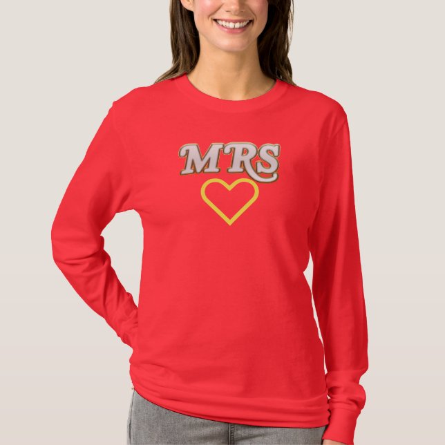 Mrs. Heart Stylish Basic Long Sleeve Red T-Shirt (Front)