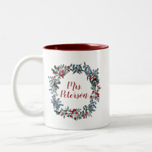 Mrs Holidays Christmas Berries Wreath Two-Tone Coffee Mug