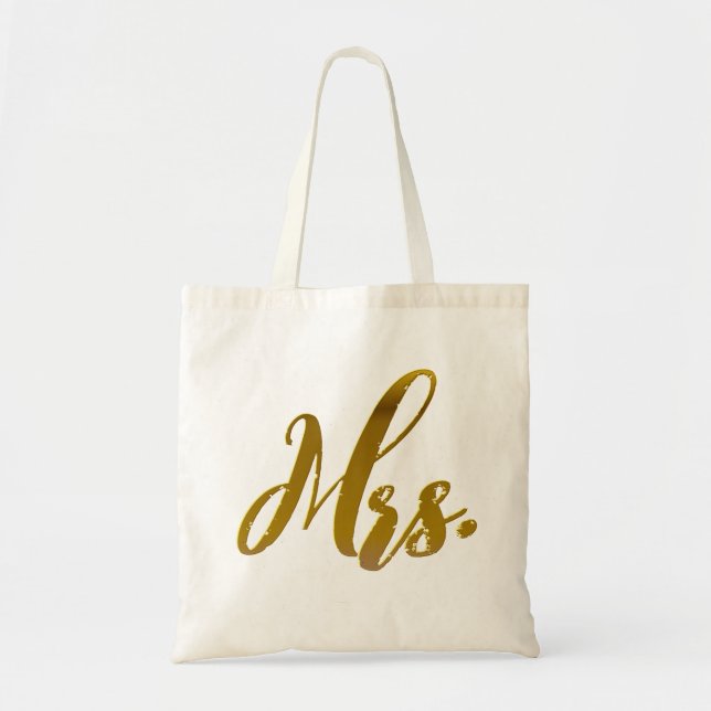 Mrs in Gold Foil Wedding Tote Bag (Front)