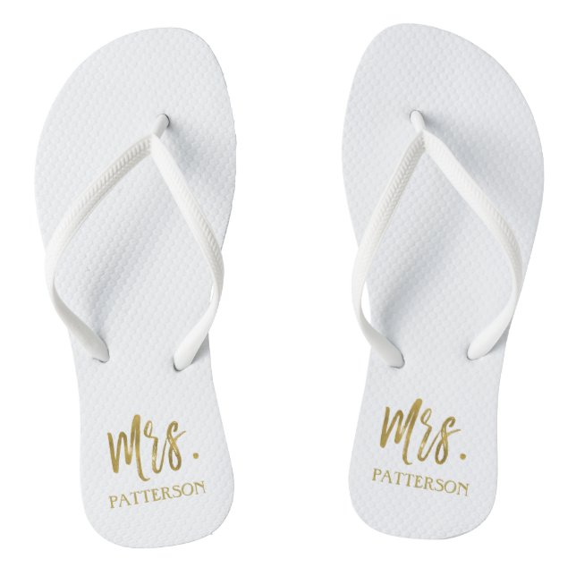 Mrs. Last Name Flip Flops with Gold Foil (Footbed)