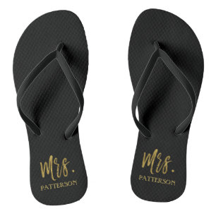 Mrs. Last Name Flip Flops with Gold Foil