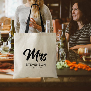 Mrs Minimalist Modern Black Script Newlywed Tote Bag