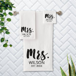 Mrs Modern Brush Font Wedding Anniversary Couple Bath Towel Set<br><div class="desc">Celebrate the wedding  with our Mrs. Modern Brush Font Wedding Anniversary Couple Bath Towel Set. Featuring the "Mrs." title in a sleek black and white brush script font. The simple and minimalist design adds a touch of modern charm to your bathroom decor.</div>