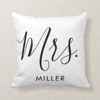 Mrs. Modern Elegant Script Monogram Wedding Cushion