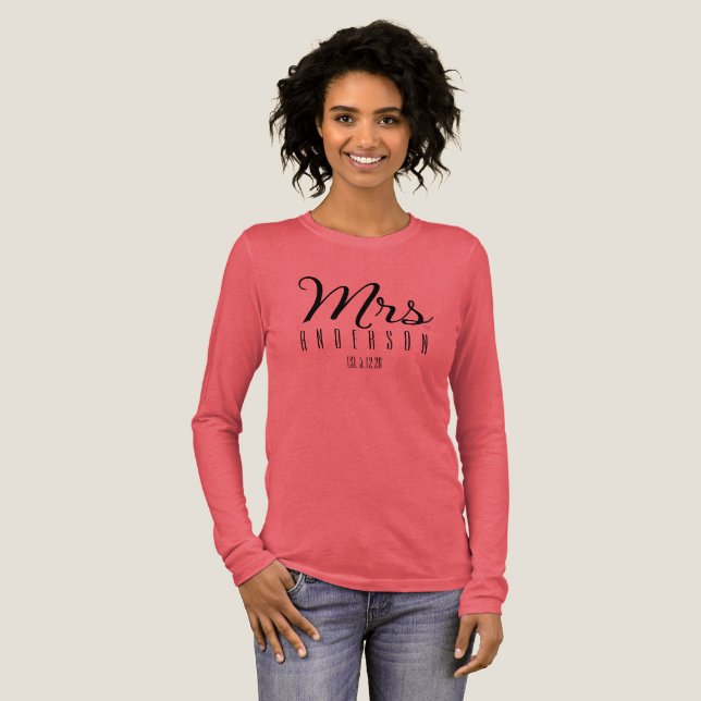 Mrs Modern Script Custom Wedding Date Newlywed  Tri-Blend Shirt (Full Front)