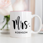 Mrs. Modern Script Monogram Wedding<br><div class="desc">Simply stylish coffee mug features Mrs. with your custom married last name. Perfect gift for a newly married couple! Visit our store for the matching Mr. Monogram Mug.</div>