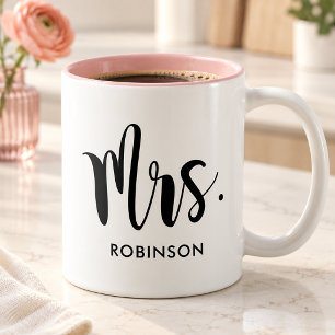 Mrs. Modern Script Monogram Wedding Two-Tone Coffee Mug
