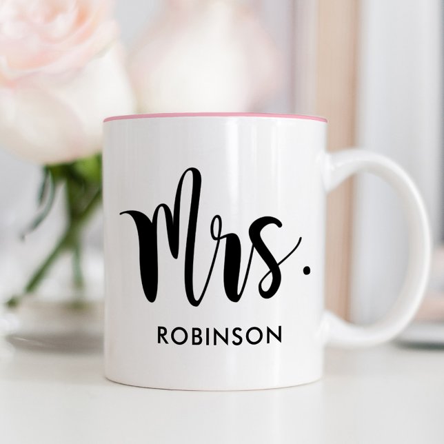 Mrs. Modern Script Monogram Wedding Two-Tone Coffee Mug (Creator Uploaded)