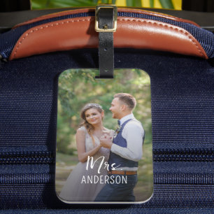 Mrs. Monogram Wedding Couple Photo Gift Luggage Tag