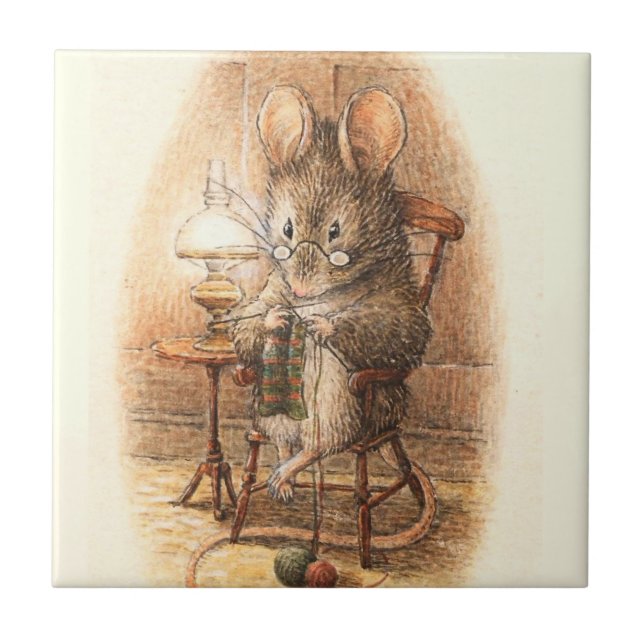 “Mrs Mouse Knitting” by Beatrix Potter Tile (Front)