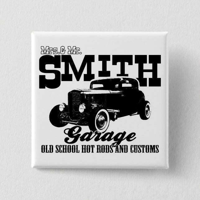 Mrs.& Mr. Smith Hot-Rod Garage 15 Cm Square Badge (Front)