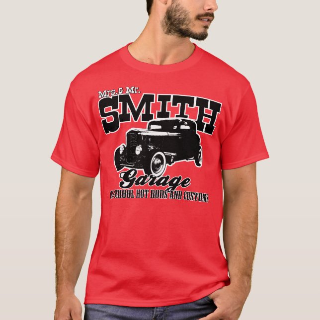 Mrs.& Mr. Smith Hot-Rod Garage T-Shirt (Front)