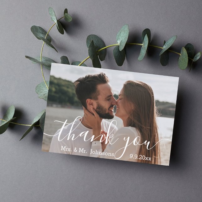 mrs & mr stylish calligraphy wedding day photo  thank you card (Creator Uploaded)