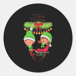 Mrs Mr Wedding Xmas Groom Brides Married Elfen Bri Classic Round Sticker