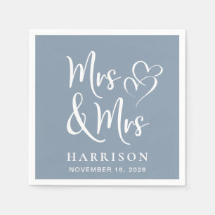 Mrs Mrs Dusty Blue Wedding Reception Napkin