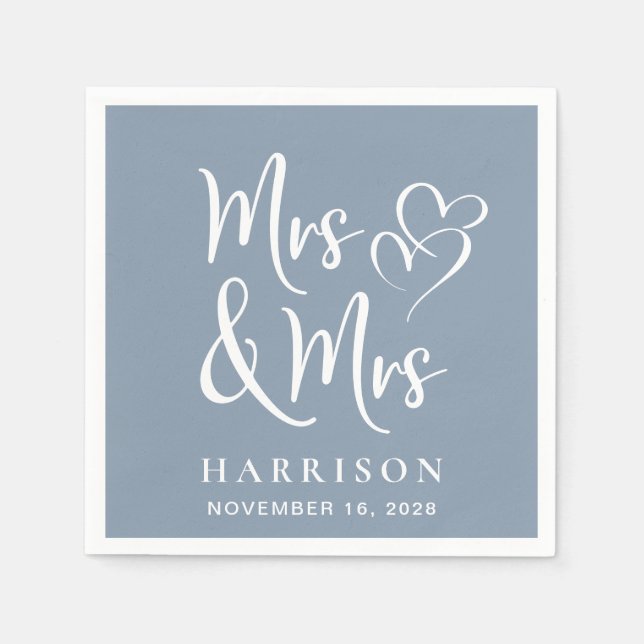 Mrs Mrs Dusty Blue Wedding Reception Napkin (Front)