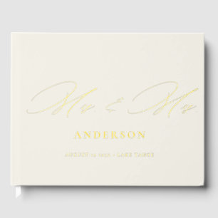 Mrs & Mrs Elegant Calligraphy Cream Foil Wedding Guest Book