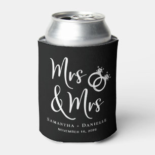 Mrs & Mrs Lesbian Black Wedding Favour Can Cooler