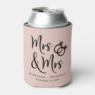 Mrs & Mrs Lesbian Blush Pink Wedding Favour Can Cooler