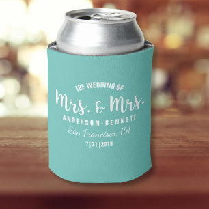 Mrs & Mrs Lesbian Couple Wedding Favour Your Colou Can Cooler