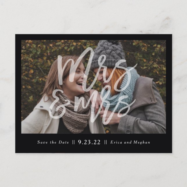 Mrs & Mrs LGBT Save the Date Postcard (Front)