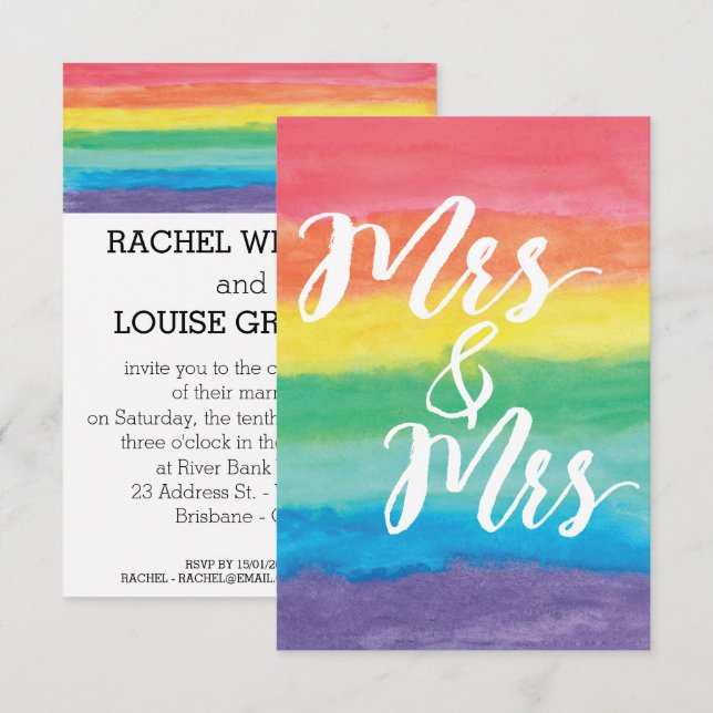 Mrs & Mrs Rainbow Lesbian Wedding Invitation (Front/Back)