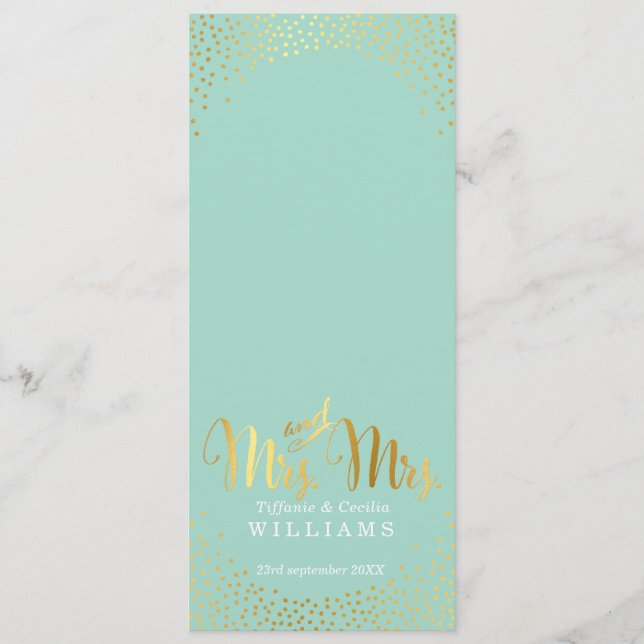 MRS & MRS RECEPTION DINNER MENU gold confetti mint (Front)