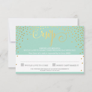MRS & MRS RSVP REPLY rustic gold confetti mint