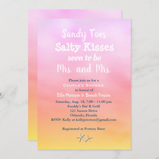 Mrs. & Mrs. Sandy Toes Couple's Shower sunset Invitation (Front/Back)